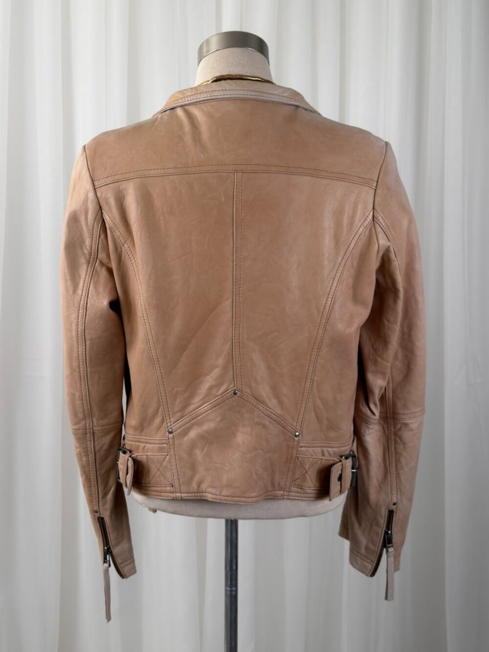 Tan Genuine Leather Biker Jacket Asymmetric Zip Moto Womens UK 8 US 4 MintVelvet - Picture 4 of 10